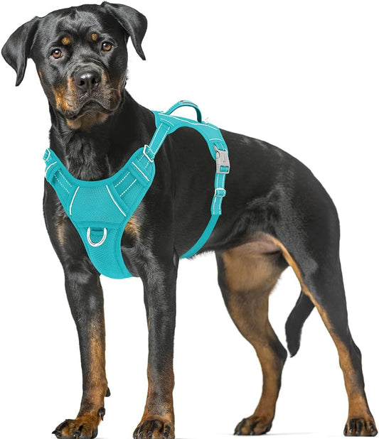 No Pull Dog Harness Large Reflective Dog Harness with Front Clip and Easy Control Handle for Walking Training Running with ID Tag Pocket(Ocean Blue,Xl)