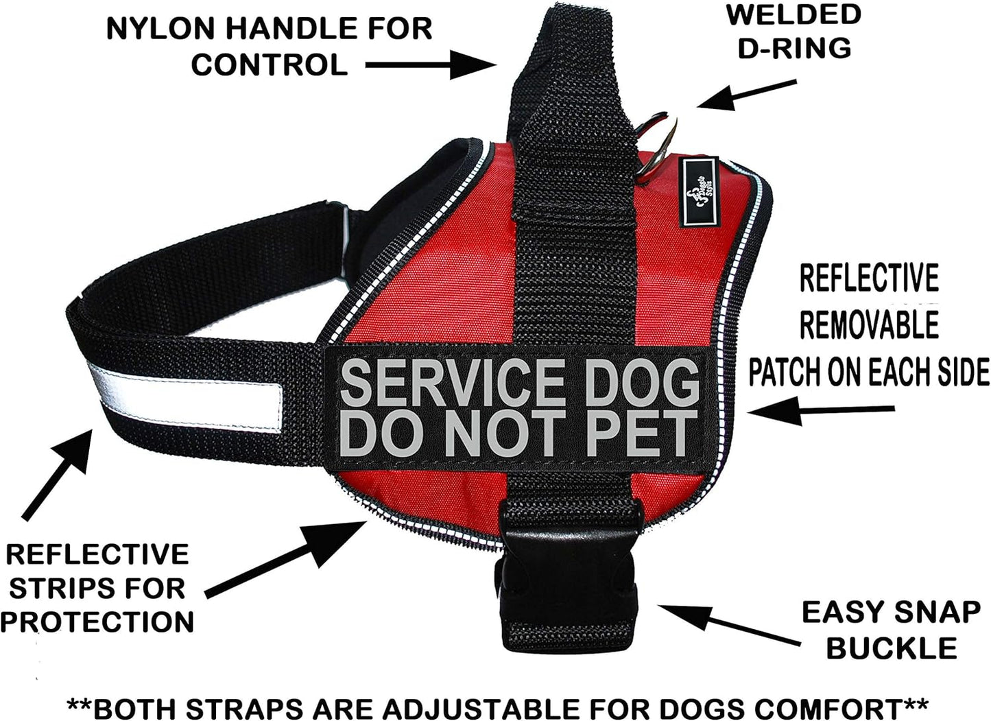 Service Dog Harness Vest Comes with 2 Reflective Service Dog DO NOT PET Patches. Please Measure Dog before Ordering (Girth 19-25", Red)