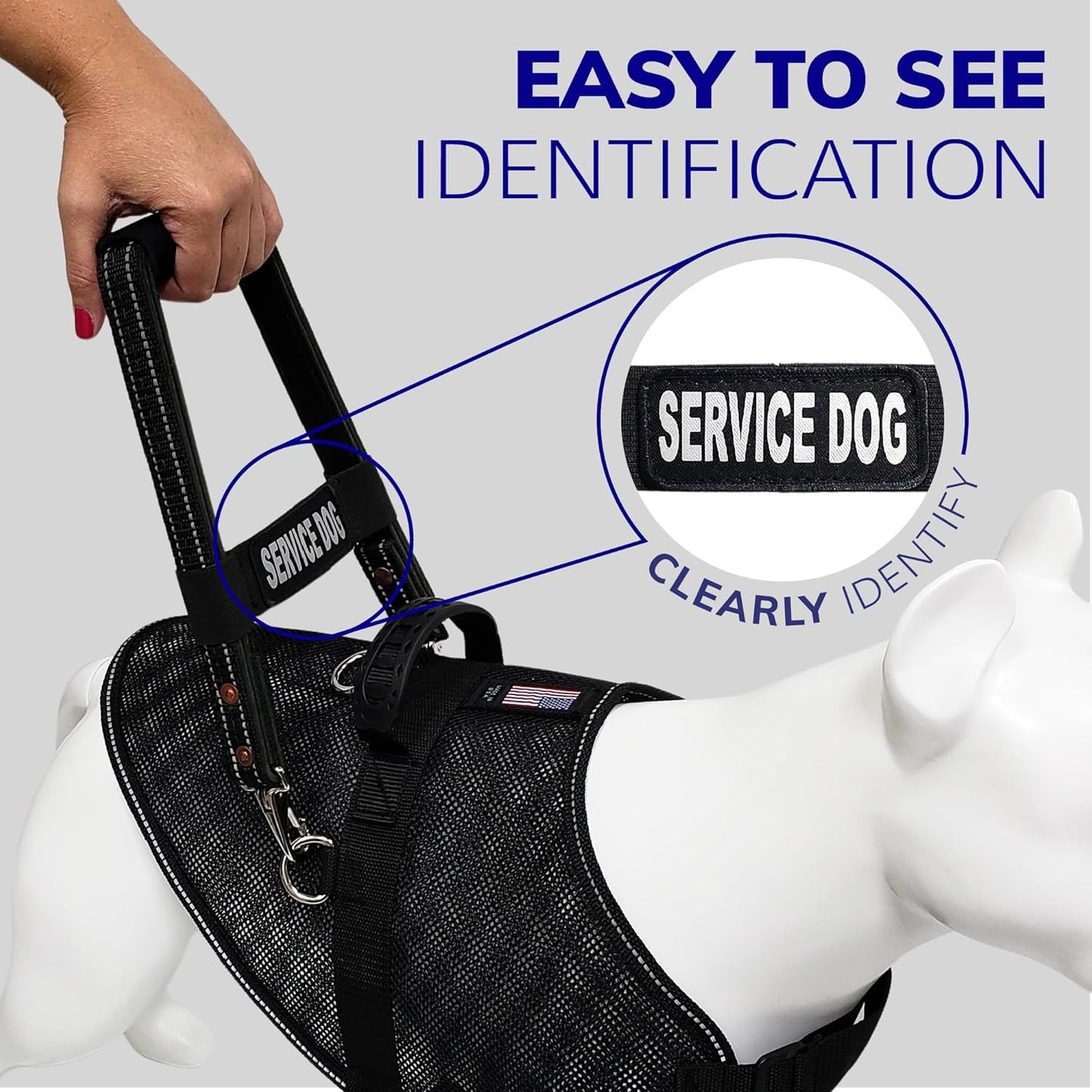 Activedogs Leather Bridge Handle - 12" Solid Steel & Leather Service Dog Handle with Easy Snap-On Clips, Reflective ID Band & Neoprene Padded Grip