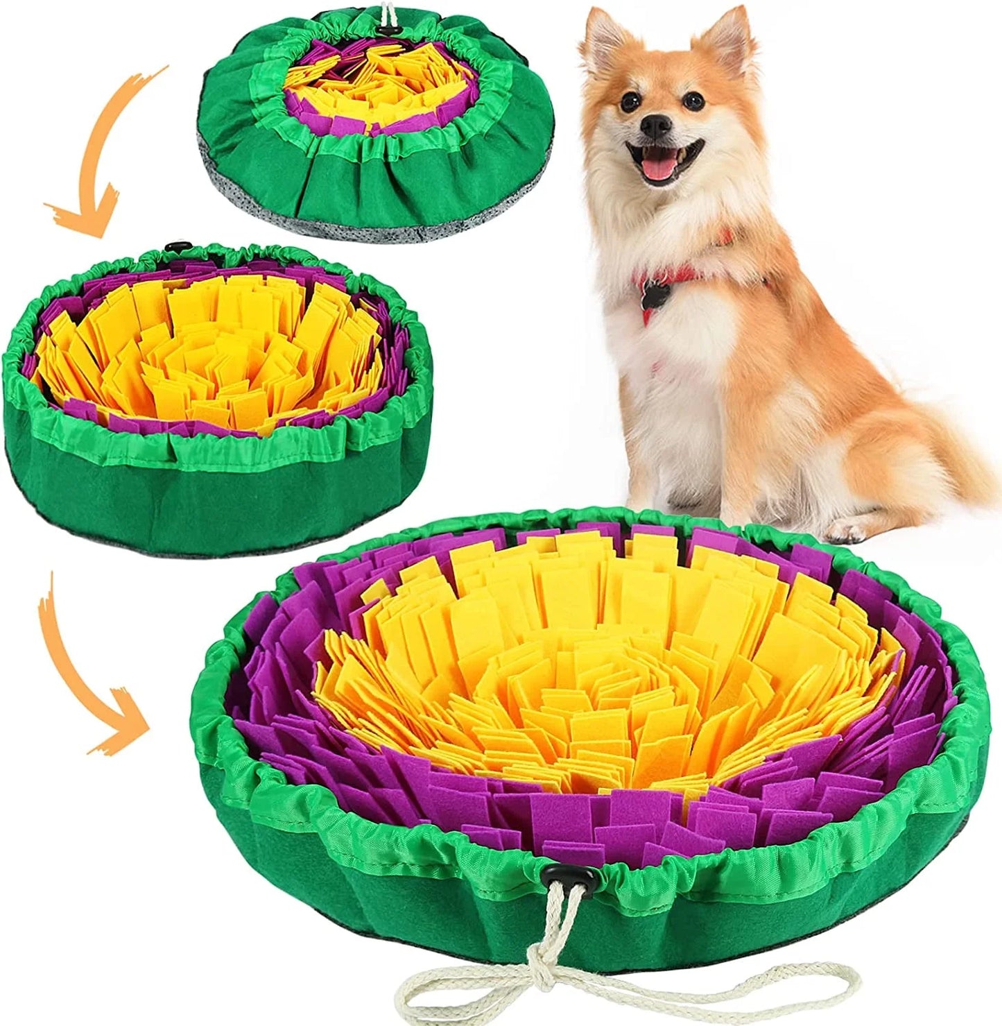 Snuffle Mat for Dogs, Adjustable Dog Feeding Mat for Smell Training and Slow Eating, Interactive Dog Food Mat and Bowl Encourages Natural Foraging Skills and Stress Relief ( 17*17 Inch)