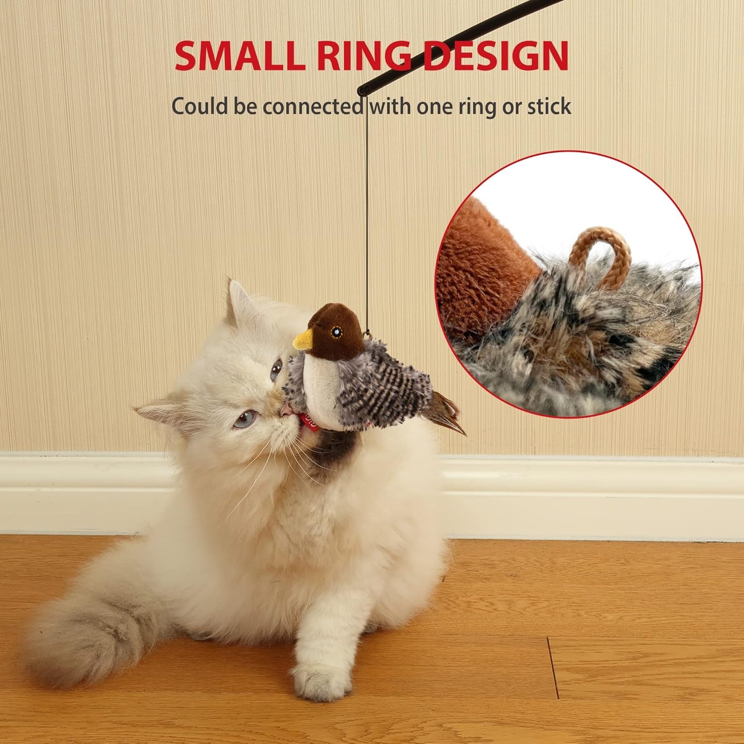 Interactive Cat Toys Squeaky, Stimulated Chirping Bird Toy Making Noise,Automatic Chirp Bird Cat Toy with Feather Tail, Melody Chaser Play and Squeak Kitten Toy for Boredom