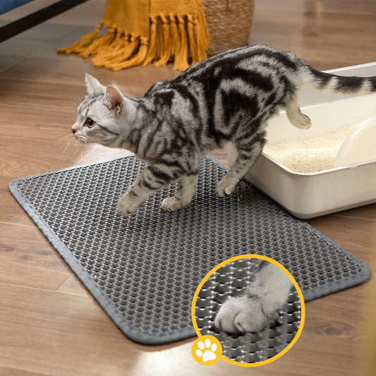 Cat Litter Mat - 25"X15" Honeycomb Double Layer, Urine Waterproof, and Easy to Clean