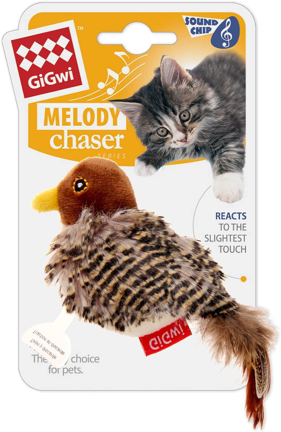 Interactive Cat Toys Squeaky, Stimulated Chirping Bird Toy Making Noise,Automatic Chirp Bird Cat Toy with Feather Tail, Melody Chaser Play and Squeak Kitten Toy for Boredom