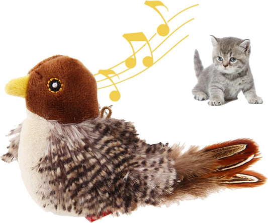 Interactive Cat Toys Squeaky, Stimulated Chirping Bird Toy Making Noise,Automatic Chirp Bird Cat Toy with Feather Tail, Melody Chaser Play and Squeak Kitten Toy for Boredom