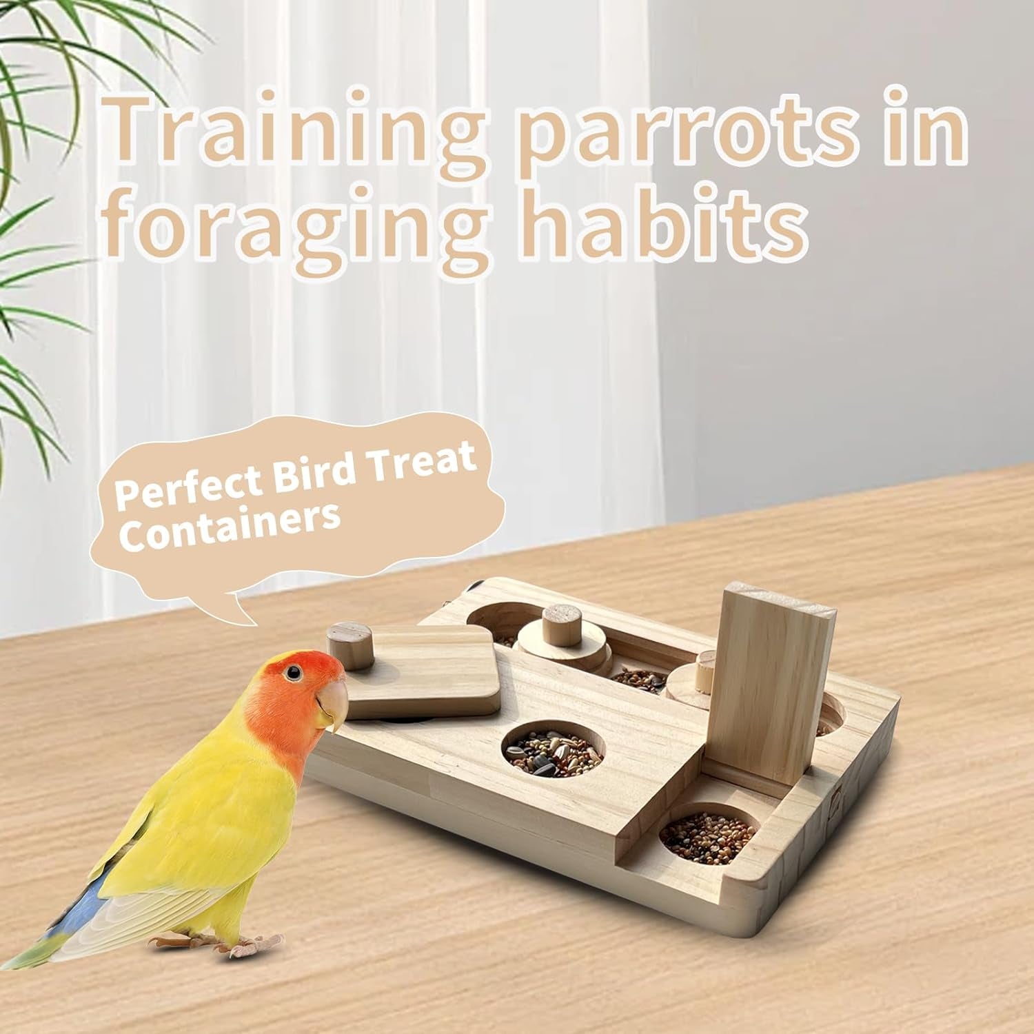 Wooden Bird Foraging Puzzle Toys for Parrots, Parakeet, Cockatiel, Sun Conures - Birds Interactive Mental Enrichment Toy, B Ird Seed Slow Feeder Toy for Cage