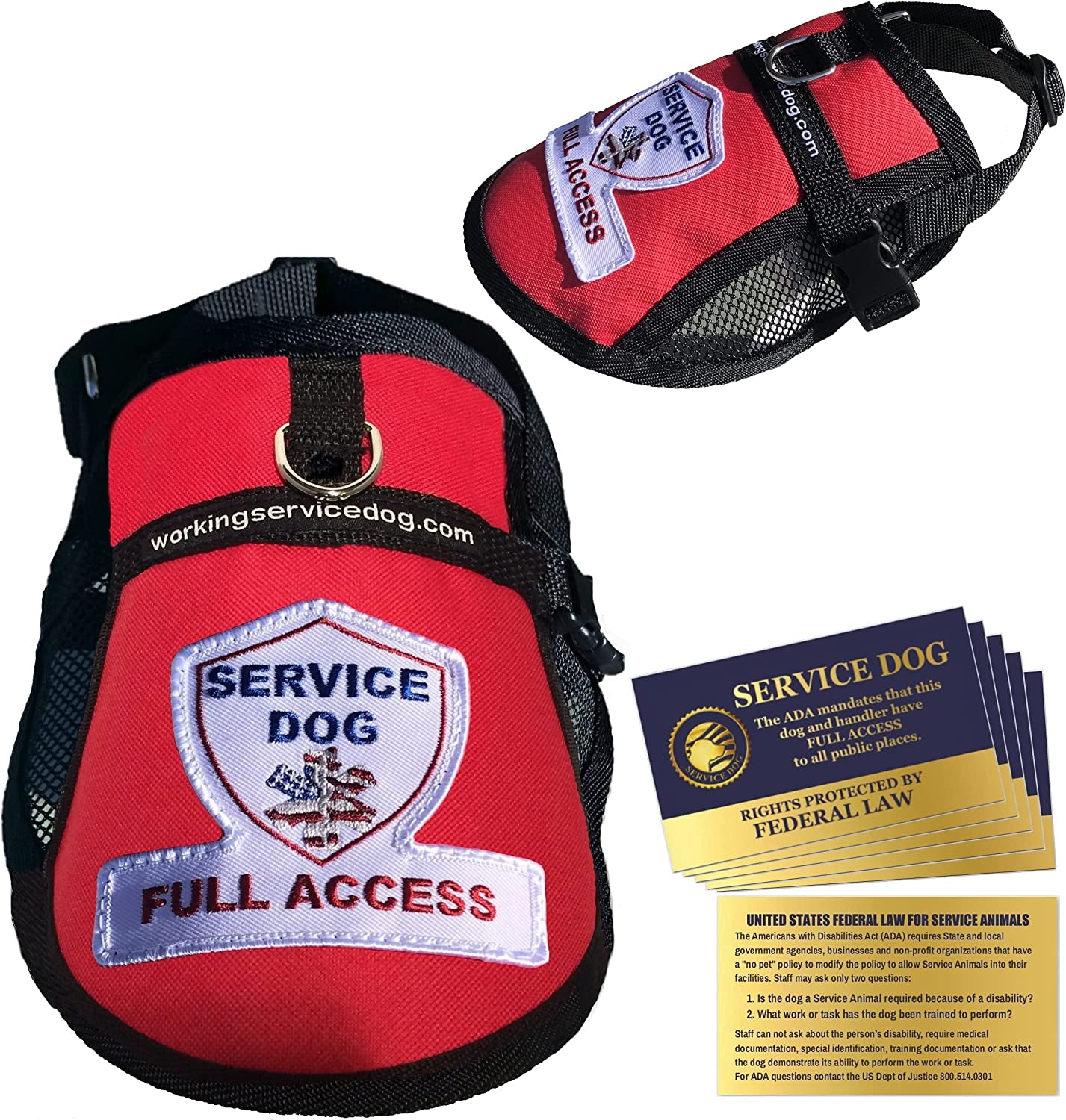 Premium Service Dog Mesh Full Access Vest - (23 - 27" Girth, Red) - Includes Five Service Dog Law Handout Cards