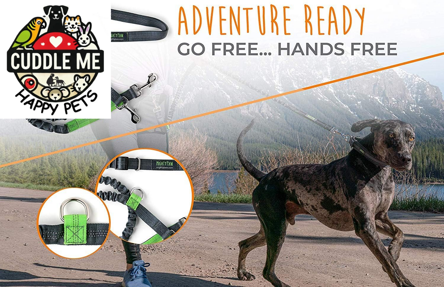 Hands Free Dog Leash | Bungee Waist Leash for Dog Walking. Pet Running Hands Free Tether for Large, Medium & Small Breeds. Pet Waist Belt (36" - 48") up to 150 Lbs - Gray
