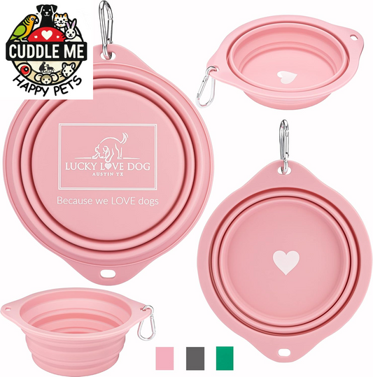 Travel Dog Bowl, Collapsible Compact Water Dog Dish, Rose