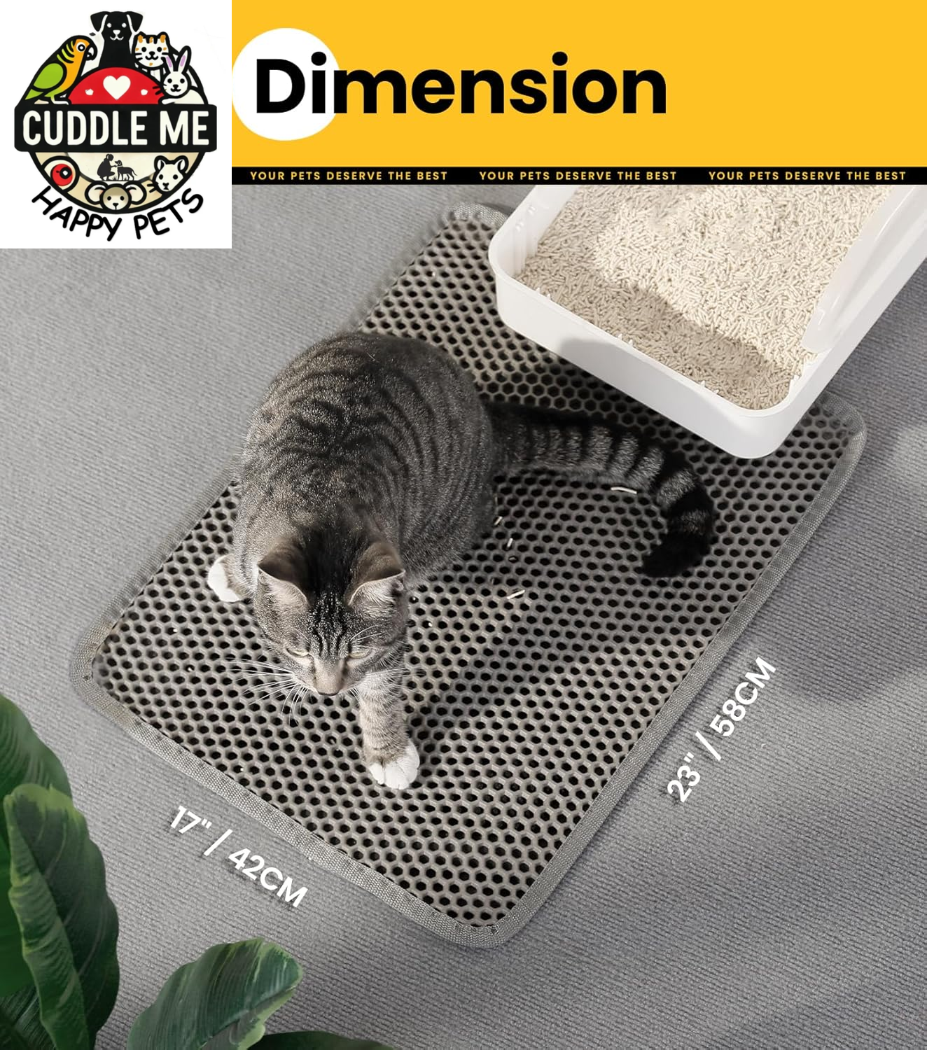 Cat Litter Mat 23"X17", Double Layer Urine & Waterproof Trapping Mat for Kitty Litter Box, Easy to Clean, Non-Slip, Scatter Control Cat Matt for Floor, Gray