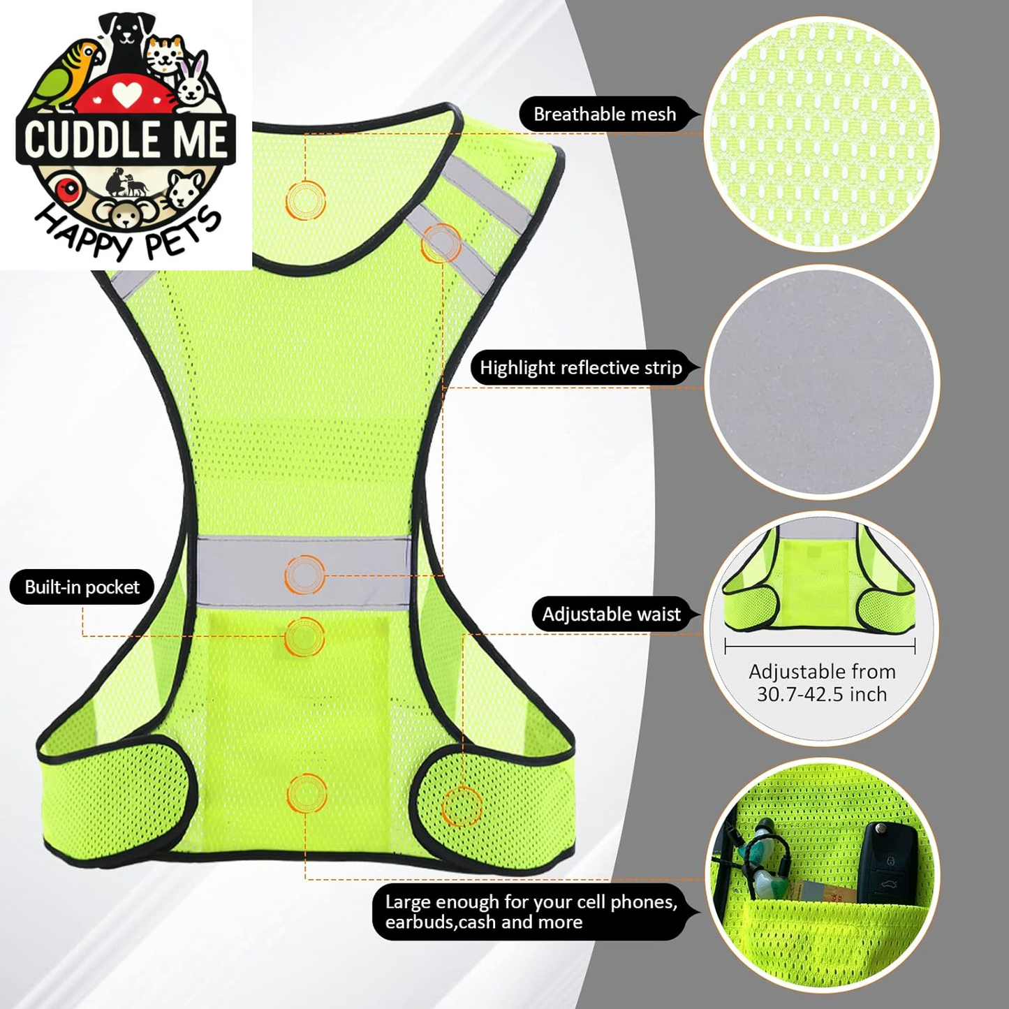 Reflective Running Vest, High Visibility Running Gear with Large Pocket