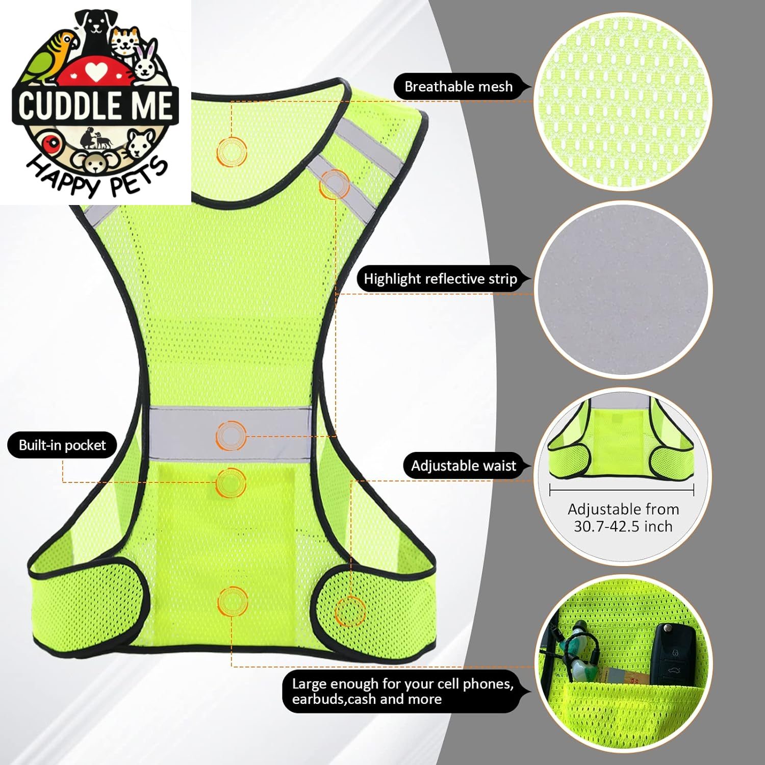 Reflective Running Vest, High Visibility Running Gear with Large Pocket