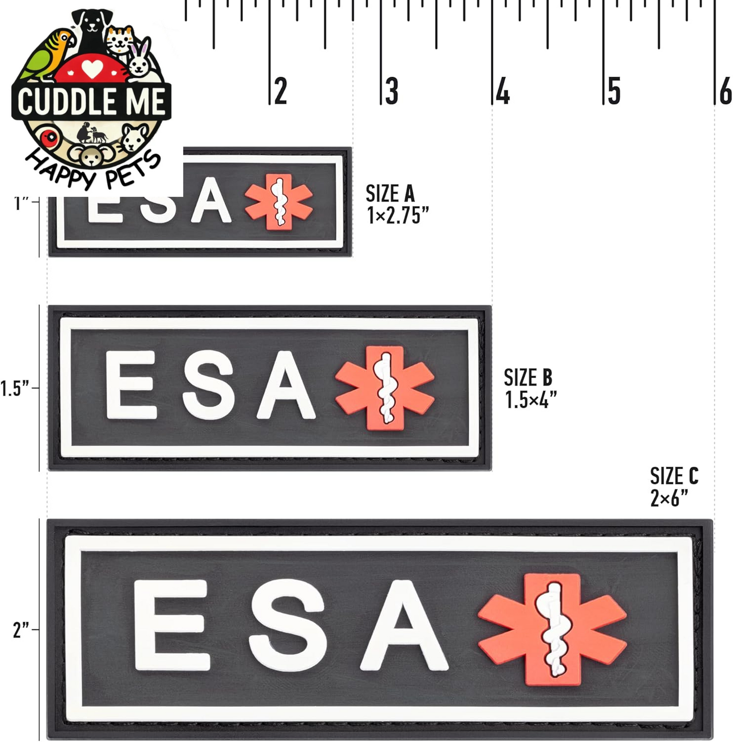 Emotional Support Animal Patch for Dog Harness and Vest ESA Removable 3D Rubber Patches Hook Backing for Small or Large Service Dogs
