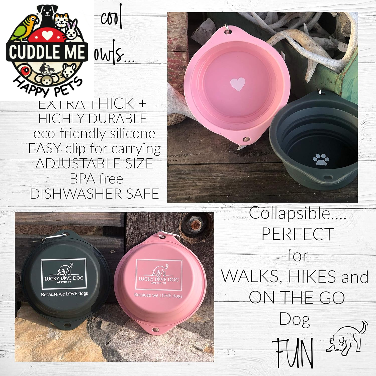Travel Dog Bowl, Collapsible Compact Water Dog Dish, Rose