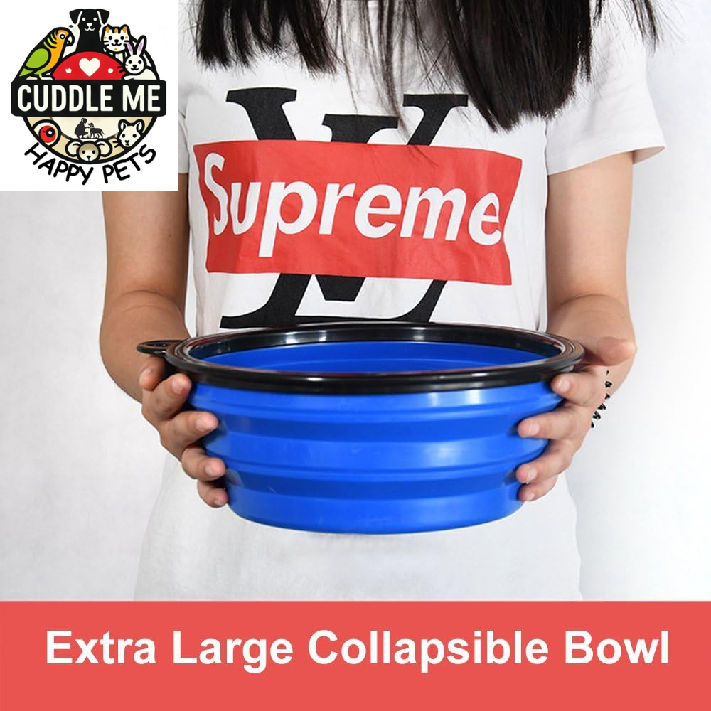 Extra Large Collapsible Dog Bowl, 3L XL Travel Dog Bowl, Foldable Travel Water Dish, 102Oz X-Large Portable Collapsable Traveling Bowls with Carabiner for Dogs Walking, Hiking (Blue)