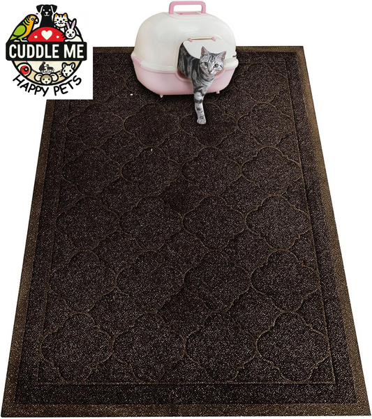 Cat Litter Mat, XL Size 47"X36" Litter Mat, Durable Trapping Rug, Non-Slip and Waterproof, Easy to Clean,Traps Litter from Litter Box(Extra Large Gray Khaki)