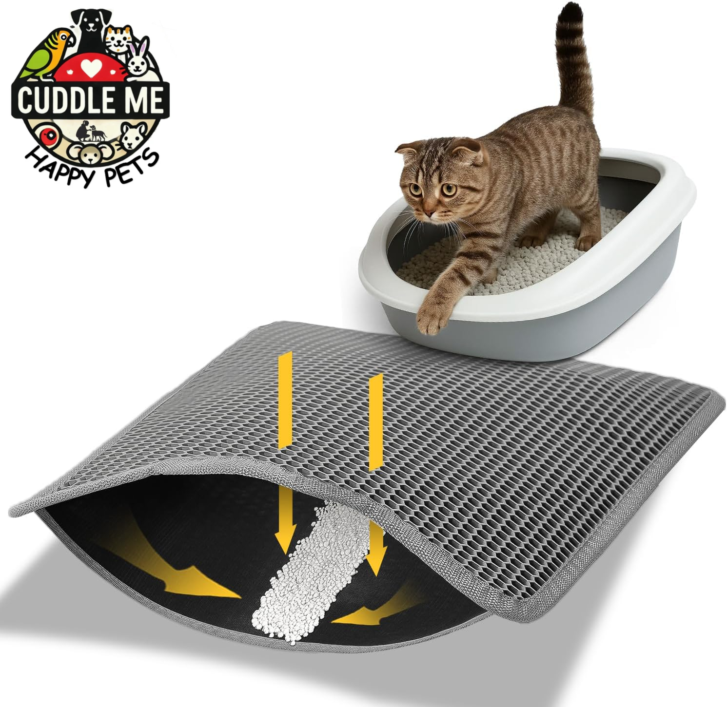 Cat Litter Mat 23"X17", Double Layer Urine & Waterproof Trapping Mat for Kitty Litter Box, Easy to Clean, Non-Slip, Scatter Control Cat Matt for Floor, Gray