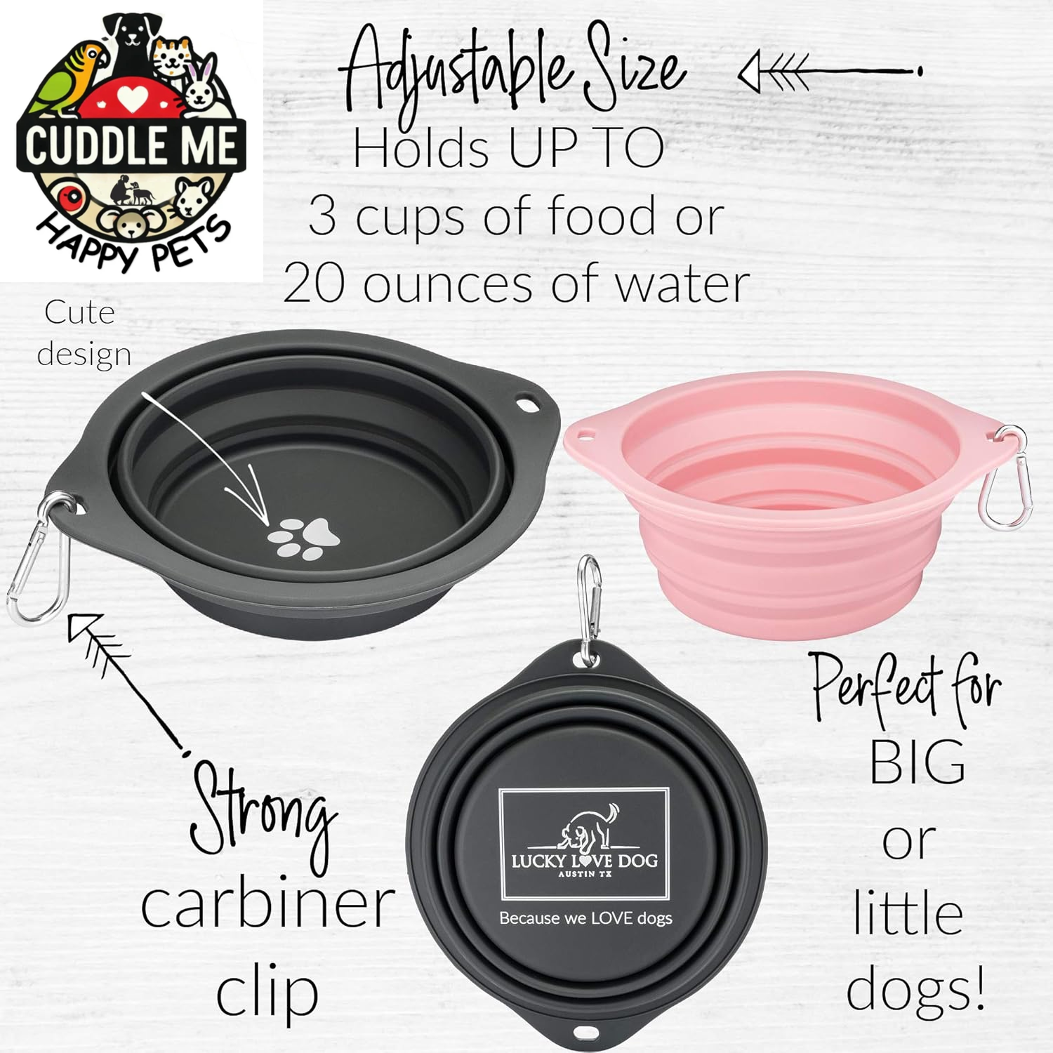 Travel Dog Bowl, Collapsible Compact Water Dog Dish, Rose